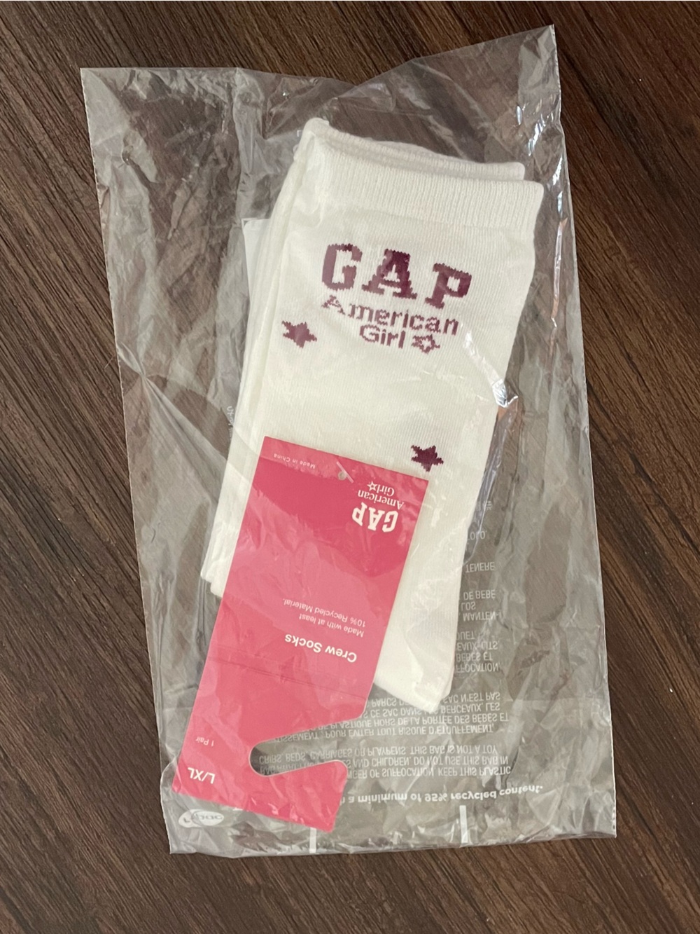 NWT GAP x American Girl White Crew Socks for Girls size L/XL